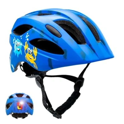 Image de Crazy Safety Casque vélo Enfant Cool océan Enfants 6 à 12 Ans pour vélo, Skateboard, Rollers Feu arrière Rechargeable par USB Ajustable de 54 58 cm (Bleu)