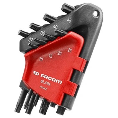 Image de FACOM Jeu de 8 Clés Allen Mâles Coudées Torx et Resistorx 89.JP6A Longues avec Tête Sphériques T10 à T40 Étui Compact Professionnel Matériau Durable Qualité Outillage Main