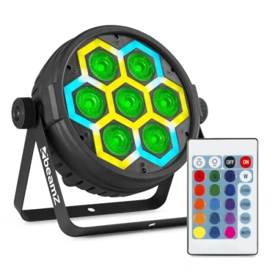 Image de Beamz BT420 Projecteur PAR LED 7x 10W RGBW + SMD, Mode DMX, Gestion Audio, Programmes Intégrés, Système de Refroidissement, Télécommande Incluse, Idéale pour l&#039;Éclairage Soirée