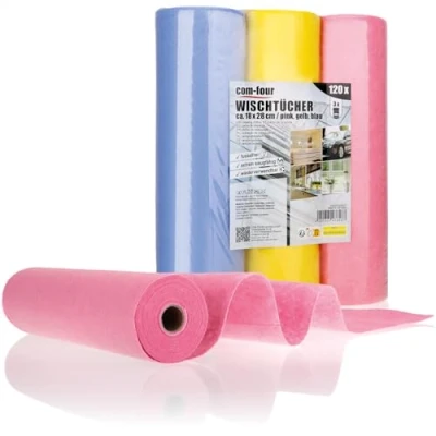 Image de com four® 120x Serviettes ménagères en Rouleaux Chiffons de Nettoyage extrêmement absorbants et durables Viscose lingettes Multi usages réutilisables (18x28 120 pièces 3 Couleurs)
