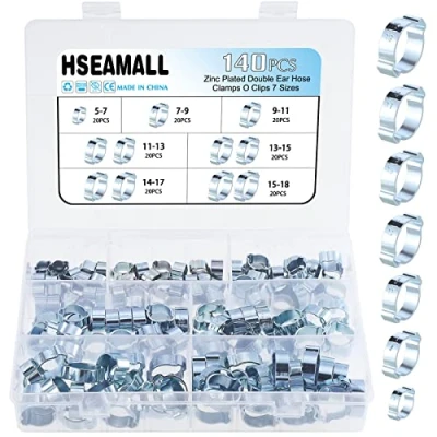 Image de HSEAMALL 140 pièces 5 18mm Double oreille O Clips pinces de tuyau, tuyau tube placage zinc, fixation