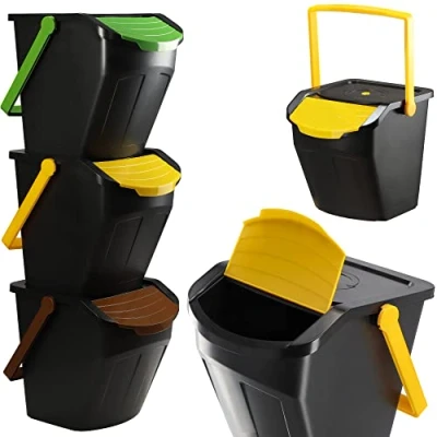 Image de KADAX Poubelles de Tri Sélectif pour une Gestion Efficace la Collecte et du Recyclage des Déchets, Système Séparation Déchets Empilables (3 x 25L)