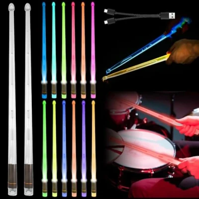 Image de Baguettes De Batterie Lumineuses À Led, 13 Couleurs Lumineuses, Baguette Batterie, Tambour, Pour Événements Nocturnes Faire La Fête