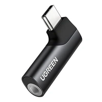 Image de UGREEN Adaptateur USB C Jack 3.5mm Micro TRRS Coudé 90 Degrés Compatible avec iPhone 16 Plus Pro Max 15 MacBook iPad Air Galaxy S24 S23 Ultra Pixel 9 Écouteurs Casque Audio DAC (Noir)