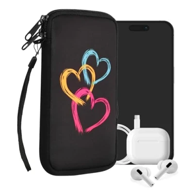 Image de kwmobile Housse de Protection pour Smartphone XL 6,7/6,8&quot; Sacoche Téléphone Portable en Néoprène Coeurs Fuchsia Orange Noir