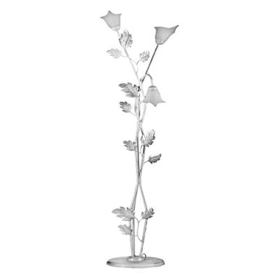 Image de ONLI Lampadaire 3 bras en métal blanc avec nuances argent. Abat jours verre satiné