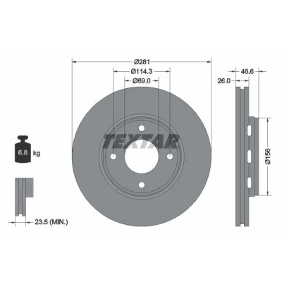 Image de TEXTAR 92204400 Disque de frein 281 26 04/04 114,3 ventilé l&#039;extérieur sans boulon fix roue, moyeu roue SMART: Forfour I