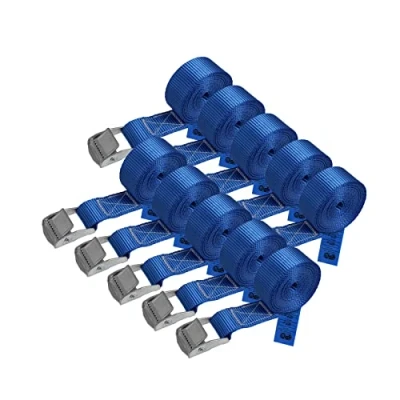 Image de Sangle à griffe d&#039;arrimage de fixation bleu 1m 2,5m 4m 6m charge maximale 250 kg DIN EN 12195 2, 10 pièces 2.5 cm x m