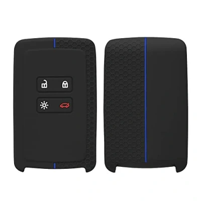 Image de kwmobile Coque clé de Voiture Compatible avec Renault Smart Key 4 Bouton (Keyless Go Uniquement) Accessoire Protection étui Souple en Silicone Noir Bleu