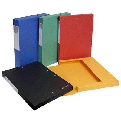 Image de Exacompta Réf. 50810E 1 boite de classement avec élastiques Scotten en carte lustrée gaufrée 600g/m2 dos 4 cm dimensions 25 x 33 pour documents A4 couleur aléatoire livrée montée