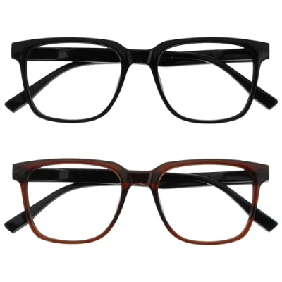 Image de OPULIZE LEO Lunettes de Lecture Lot 2 Monture Rectangulaire Large Noir, Brun Hommes Femmes Charnières à Ressorts RR55 12 +2.00