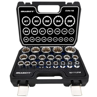 Image de HASKYY 21PCS I 8 36 Ensemble Jeu de douilles multiple Tournevis 12 pans embouts cle a douille 1/2&quot; acier CRV
