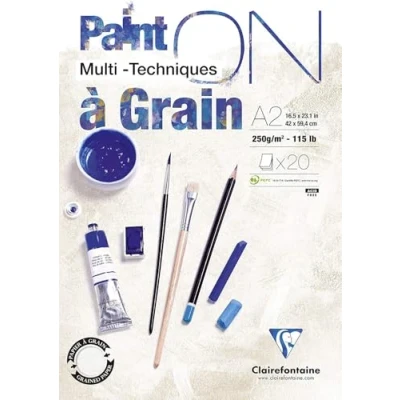 Image de Clairefontaine 975051C Bloc Collé PaintON Multi techniques 20 Feuilles Papier Dessin au Grain Prononcé Blanc A2 42x59,4 cm 250g