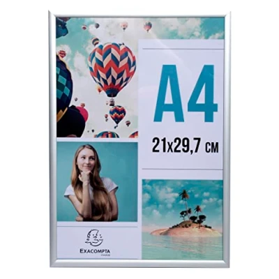 Image de Exacompta Réf. 84758D 1 Cadre Photo A4 à Poser sur une Table ou Accroché au Mur Bords en Aluminium Utilisation Verticale Horizontale Dimensions : 30,5 x 21,8 2,6 cm Cristal