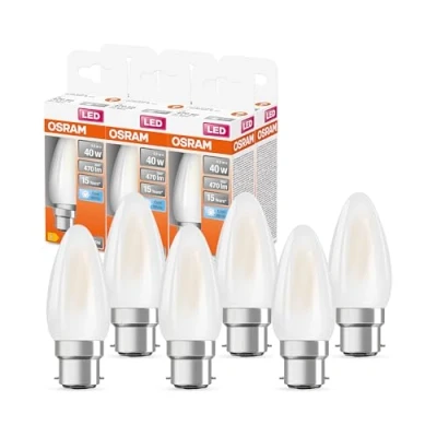 Image de OSRAM LED Star Classic B40 lampe pour la base B22D, forme de bougie, GL FR, 470 lumens, blanc froid (4000K), remplacement des ampoules 40W conventionnelles, non dimmables, 6 pack