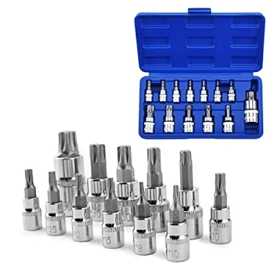 Image de Nutmanel Jeu de 13 embouts Torx douilles à étoilé, Douille profilés, E Torx, T8 / T10 T15 T20 T25 T27 T30 T40 T45 T50 T55 T60 T70 entraînement 1/4&quot; 3/8&quot; 1/2&quot;