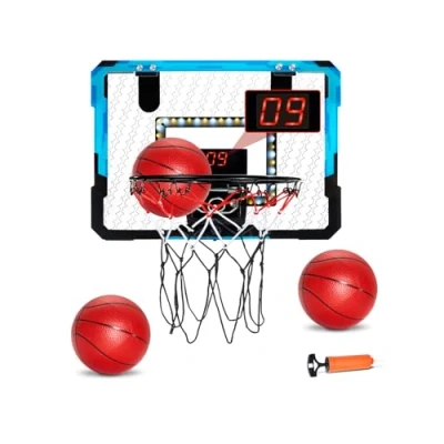 Image de VEVOR Panier de Basket Enfants, 39x28,5 cm, Mini But Ball Intérieur avec Tableau d&#039;Affichage Électronique, à Suspendre Au Dessus la Porte, Lumières LED, pour Enfants 3 Ans et Plus