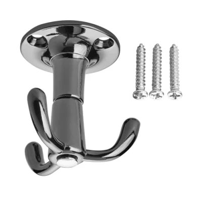 Image de 5 x Crochet Tournant TROMSO Triple noir chromé 53 50 mm Base Ø 40 Entraxe 25 Aluminium Patère Garde robe