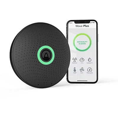 Image de Airthings 2911 Wave Plus, Black Edition Détecteur de Radon et la Qualité l’Air avec Co2, Cov, Pression Atmosphérique, Humidité Température
