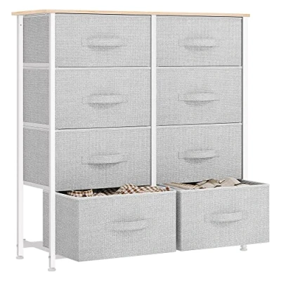 Image de YITAHOME Commode pour Chambre à Coucher, 8 Tiroirs en Tissu Meuble de Rangement avec Dessus Bois et Grand Espace Salon, d&#039;enfant, Gris Clair