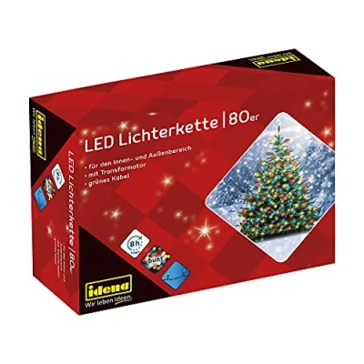 Image de Idena 8325059 Guirlande lumineuse LED avec 80 LEDs en couleur, fonction minuterie 8 heures et transformateur, pour usage intérieur extérieur, les fêtes, Noël, décoration, mariage
