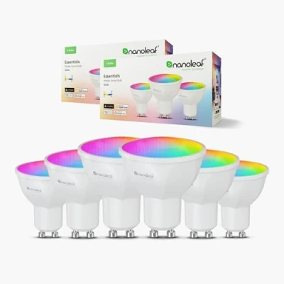 Image de nanoleaf Matter Essentials Pack de 6 Ampoules LED GU10 Connectées RGBW Lampes Intelligentes, sur Thread, Bluetooth, Compatible Google Apple, Synchro Musique et Ecran, Salon Bureau Gaming