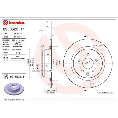 Image de BREMBO 09.B522.11 Disque de frein 308 16 5 ventilé l&#039;intérieur revêtu INFINITI: EX 3/5 portes, G Berline, Coupe