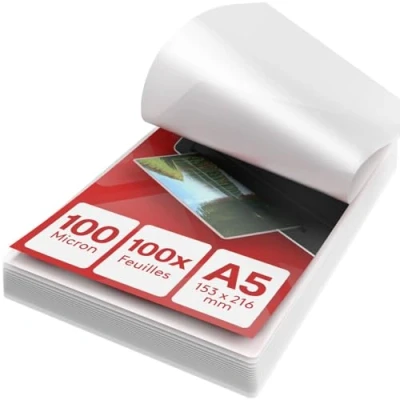 Image de ACROPAQ 100 Feuilles plastifieuses A5 mic, pochettes, Brillantes, Qualité supérieure, Coins arrondis