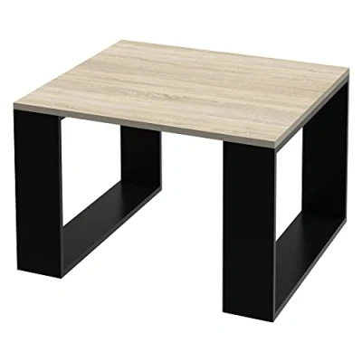 Image de ML Design Table Basse de Salon 65x65x40 cm, Aspect Chêne/Noir, Pieds Traîneau, Carrée, Robuste, d&#039;Appoint pour Salon/Bureau, Style Élégant et Moderne, Thé/Café