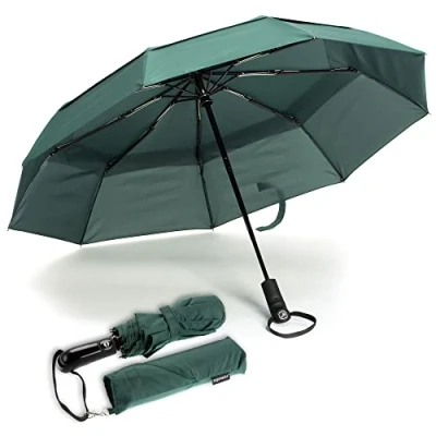 Image de Ergonauts Parapluie de voyage coupe vent à double toile Revêtement en téflon, poignée ergonomique et housse protection Design compact, pliable, léger haute résistance au (vert forêt)