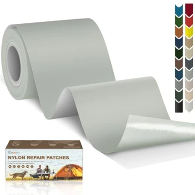 Image de Cahomo Patch en nylon autocollant, 7.6x200 cm de réparation imperméable tissu autocollant reparation, pour veste, tentes, doudoune, sac couchage, sacs à dos Gris Clair