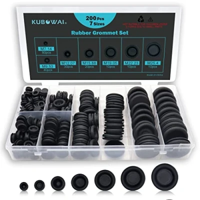 Image de KUBOWAI Lot de 200 œillets Câble en Caoutchouc, Caoutchouc Noir, Joints Prise pour Protéger Les Fils, connecteurs (7 Tailles)