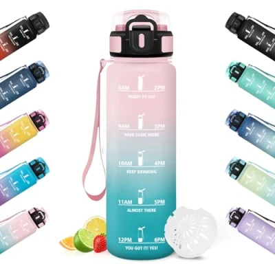 Image de HoneyHolly Gourde Sport, Conception Étanche 500ml, Avec échelle de Temps, Bouteille, Réutilisable, Légère, Graduée pour La Course à Pied, Le Vélo, Travail, L&#039;école