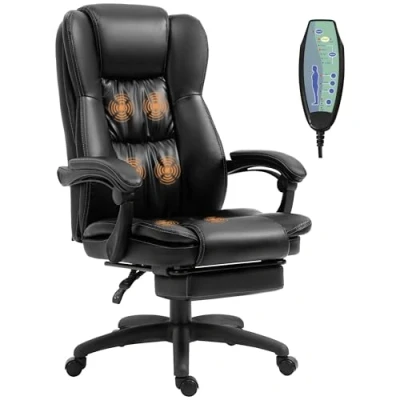 Image de Vinsetto Fauteuil de Bureau massant, Chaise Ergonomique avec Repose Pieds rétractable, Hauteur réglable, Dossier inclinable, télécommande Filaire et pivotant à 360, Noir