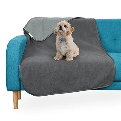 Image de Pawsee Couverture imperméable à l’Eau pour Chien, Pet Pee Proof Fleece Sherpa Throw Blanket la Protection du canapé lit, Lavable de Meubles réversible 127 x 76cm Gris