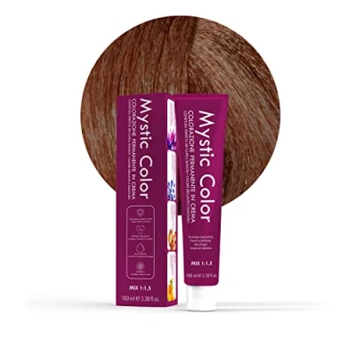 Image de Mystic Color, Coloration Cheveux, Formule Enrichie en Huile d&#039;Argan et Calendula, Crème Colorante Permanente Longue Durée, Blond Cuivré Clair 8.4, 100 ml