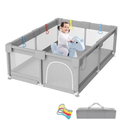 Image de Parc bébé 160 x 200 cm avec filet respirant, ventouses, grande aire de jeux sécurité 4 passants d&#039;entraînement