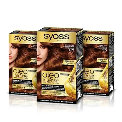 Image de Syoss Oleo Lot de 3 colorations intenses pour cheveux, 100 % huiles pures, 0 d&#039;ammonia 6 76, cuivre chaud