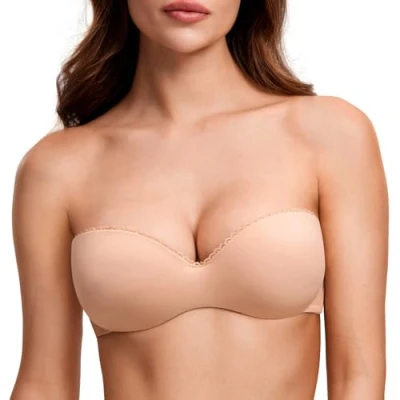 Image de DOBREVA Femme Bandeau Soutien Gorge sans Bretelles Push Up Rembourré Multipositions Blush Beige 100C