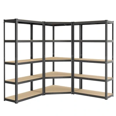 Image de SONGMICS Ensemble d’Étagères d’Angle à 5 Niveaux, Étagères de Rangement en Acier, Charge Lourde, Garage, Entrepôt, Capacité 2625 kg, Noir d&#039;encre et Beige Naturel GLR070B03