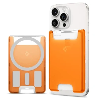 Image de Spigen Classic C1 MagFit Porte Cartes Magnétique Conçu pour Magsafe Compatible avec Les modèles iPhone 16/15/14/13/12 Wallet Tangerine