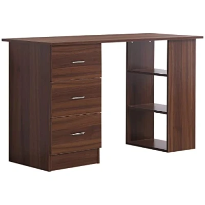 Image de HOMCOM Bureau avec Rangement, Table Informatique 120 x 50 cm, d&#039;ordinateur étagères et tiroirs, pour Petits espaces, Chambre à Coucher, Aspect Noyer
