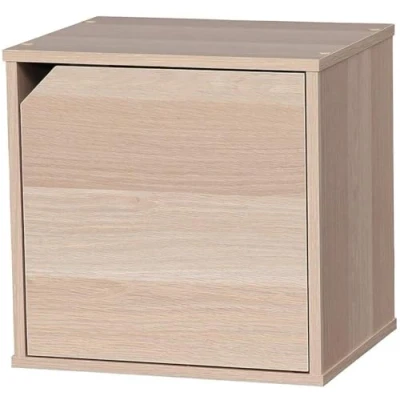 Image de Iris Ohyama, Étagère, Meuble, Cube de rangement, Petit Meuble d&#039;appoint,Porte avec clips, Empilable, Solide, Bureau, Chambre, Salon QR Box with Door 34D Marron clair