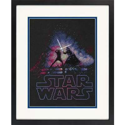 Image de Dimensions Star Wars Kit de broderie au point croix Motif Luke Skywalker et Dark Vador Noir 14 fils 22,9 x 30,5 cm