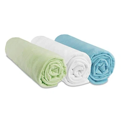 Image de Easy Dort Lot de 3 Draps Housse 70x160 cm Lit Bébé Enfant 70 x 160 100% Coton Jersey Anis Blanc Turquoise Extensible Label Oeko Tex Qualité Fabriqué en UE