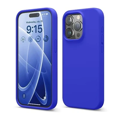 Image de elago Coque Silicone Liquide Compatible avec iPhone 15 Pro, Qualité Supérieure, Protection Intégrale [Structure Antichoc 4 Couches], Doublure Microfibre Douce Anti Rayures (Bleu Cobalt)