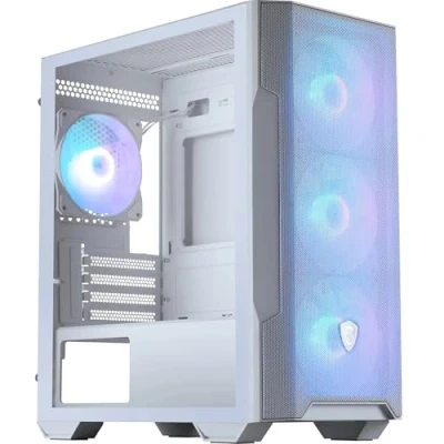 Image de MSI MAG Forge M100R White Boîtier Micro ATX Support GPU jusqu&#039;à 300 mm, Ventilateurs ARGB, filtres à poussière magnétiques, Verre trempé, Module de contôle ARGB 1 6, USB 3.2 Gen Type A