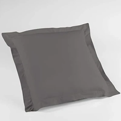 Image de Douceur d&#039;Intérieur 1640687 Taie d&#039;Oreillers Volant Plat Uni Coton + Point Bourdon 57 Fils Gris Souris 63 x cm