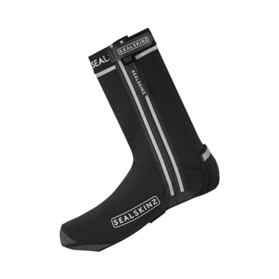 Image de SEALSKINZ Surchaussures de vélo Barsham avec semelle ouverte et LED, toutes saisons, unisexes, noir, taille L