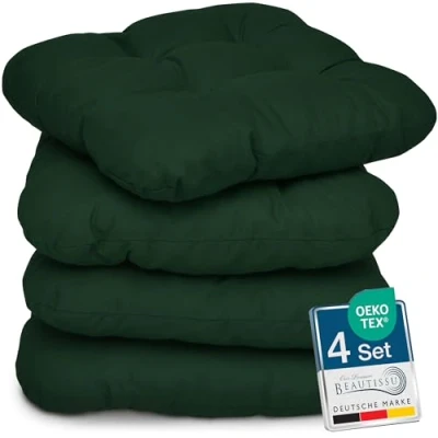 Image de Beautissu Lisa Set de 4 Coussins 40x40 cm Coussin Chaise d&#039;extérieur et d&#039;intérieur cm, Souple pour Les chaises Jardin, en Mousse 8 Vert foncé
